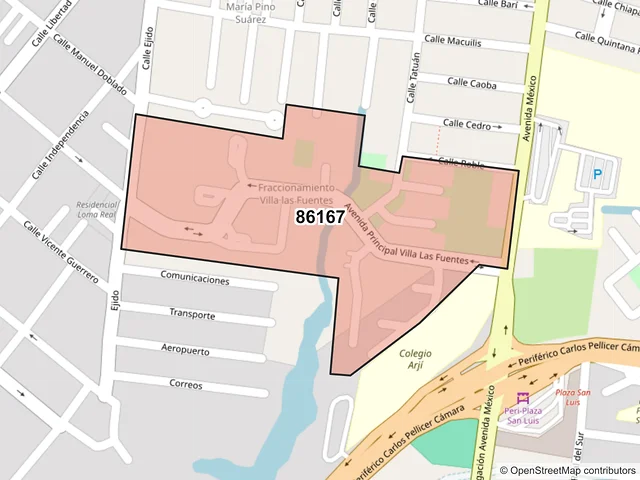 Mapa del código postal 86167, Villahermosa, Tabasco