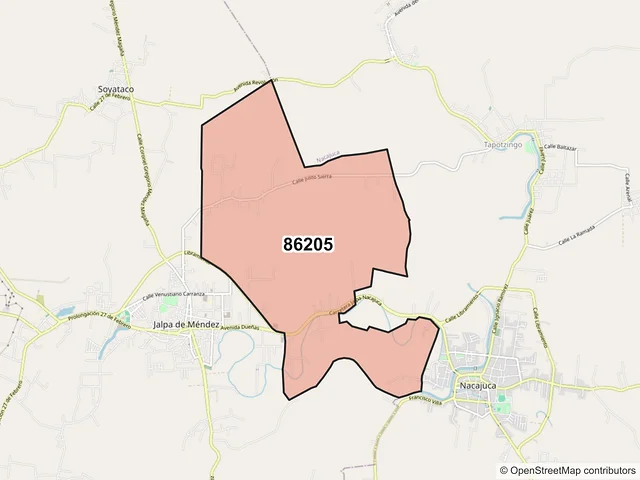 Mapa del código postal 86205, Jalpa de Méndez, Tabasco