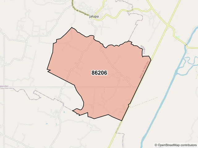 Mapa del código postal 86206, Jalpa de Méndez, Tabasco