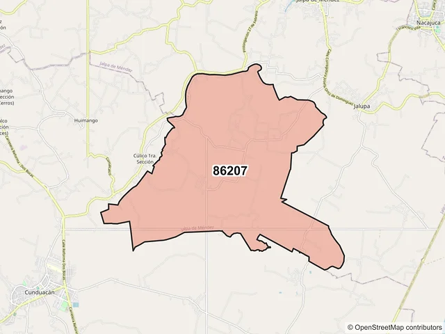 Mapa del código postal 86207, Jalpa de Méndez, Tabasco