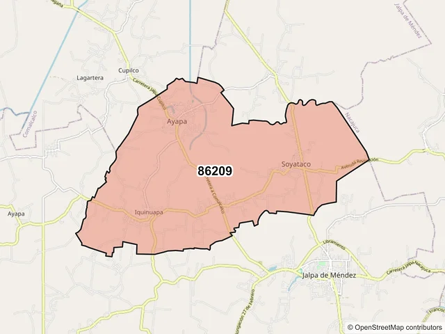 Mapa del código postal 86209, Jalpa de Méndez, Tabasco