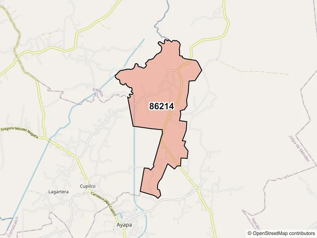 Mapa del código postal 86214, Jalpa de Méndez, Tabasco