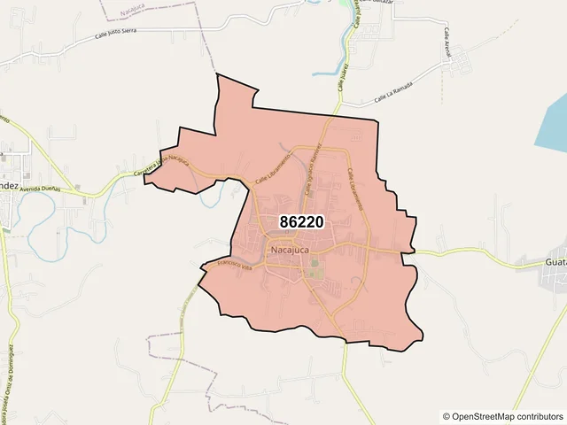 Mapa del código postal 86220, Nacajuca, Tabasco
