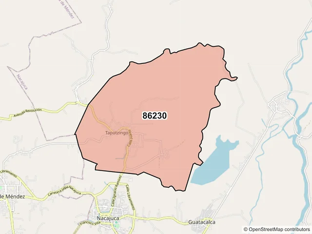 Mapa del código postal 86230, Nacajuca, Tabasco