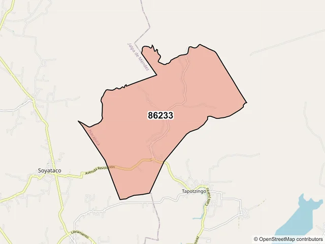 Mapa del código postal 86233, Nacajuca, Tabasco