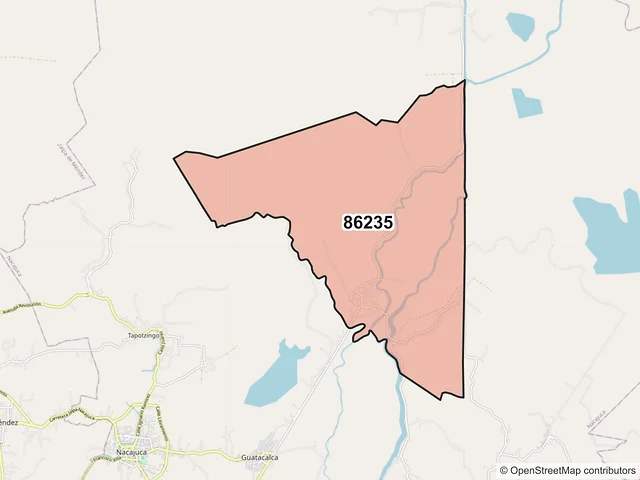 Mapa del código postal 86235, Nacajuca, Tabasco
