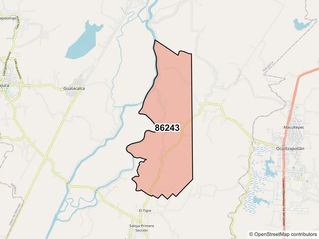 Mapa del código postal 86243, Nacajuca, Tabasco