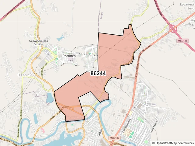Mapa del código postal 86244, Nacajuca, Tabasco