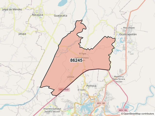 Mapa del código postal 86245, Nacajuca, Tabasco