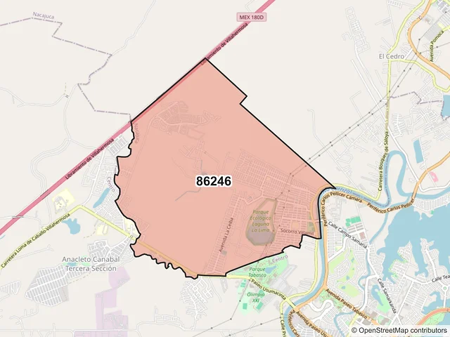 Mapa del código postal 86246, Nacajuca, Tabasco
