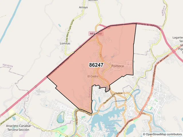 Mapa del código postal 86247, Nacajuca, Tabasco
