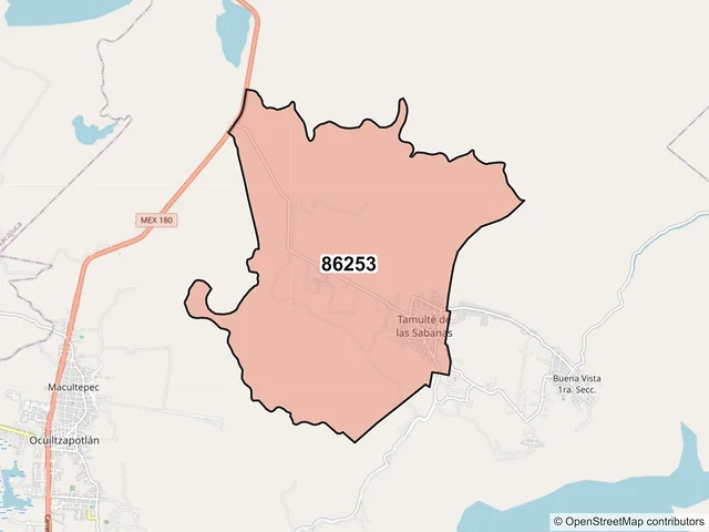 Mapa del código postal 86253, Centro, Tabasco