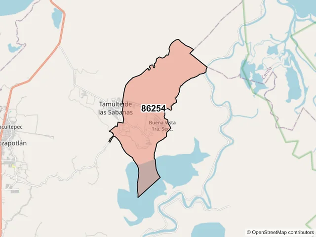 Mapa del código postal 86254, Centro, Tabasco