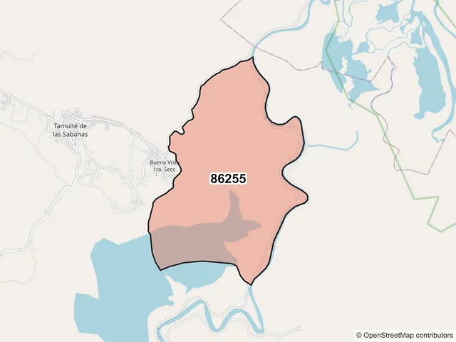 Mapa del código postal 86255, Centro, Tabasco