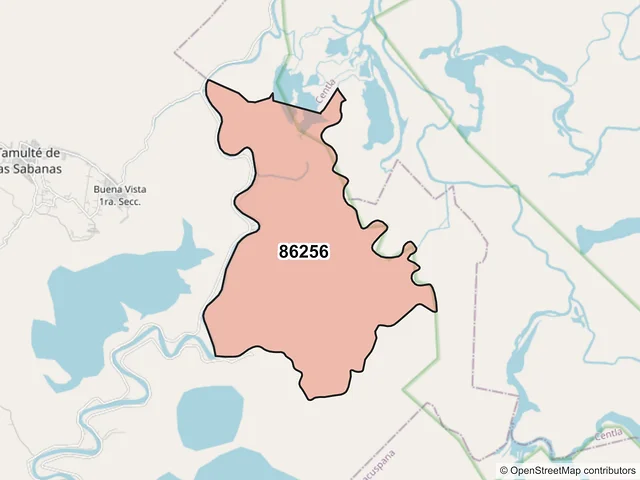 Mapa del código postal 86256, Centro, Tabasco