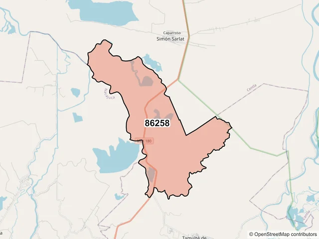 Mapa del código postal 86258, Centro, Tabasco