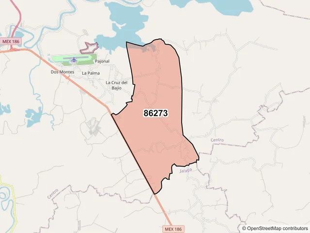 Mapa del código postal 86273, Centro, Tabasco