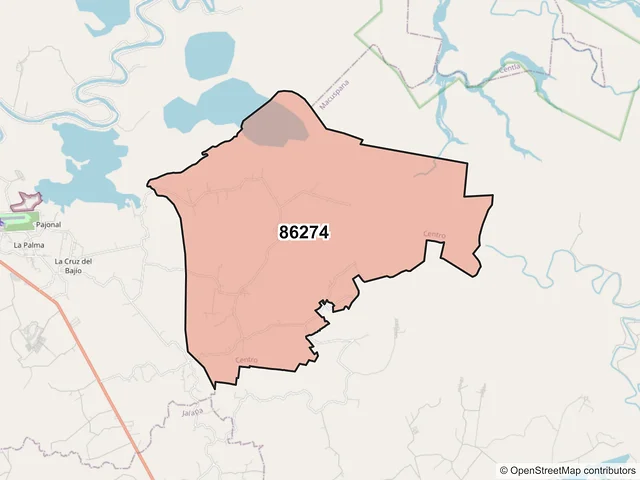 Mapa del código postal 86274, Centro, Tabasco