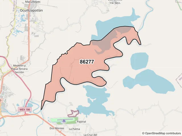 Mapa del código postal 86277, Centro, Tabasco