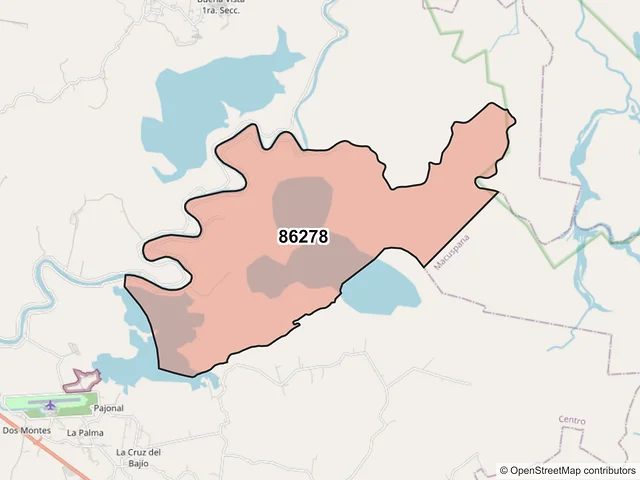 Mapa del código postal 86278, Centro, Tabasco