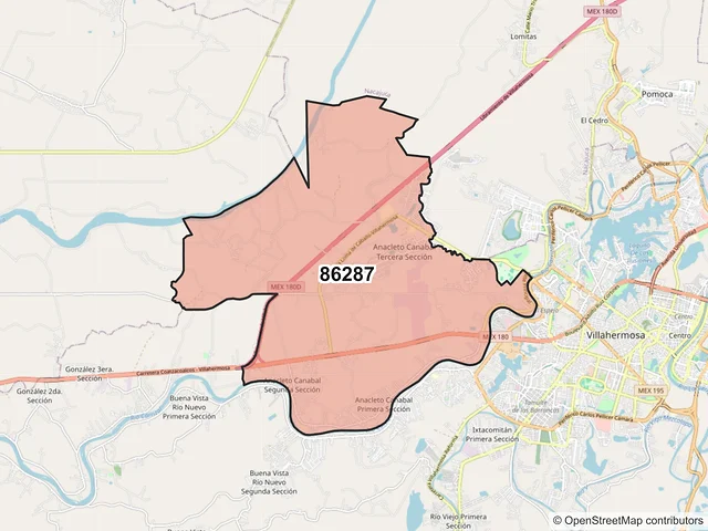 Mapa del código postal 86287, Centro, Tabasco