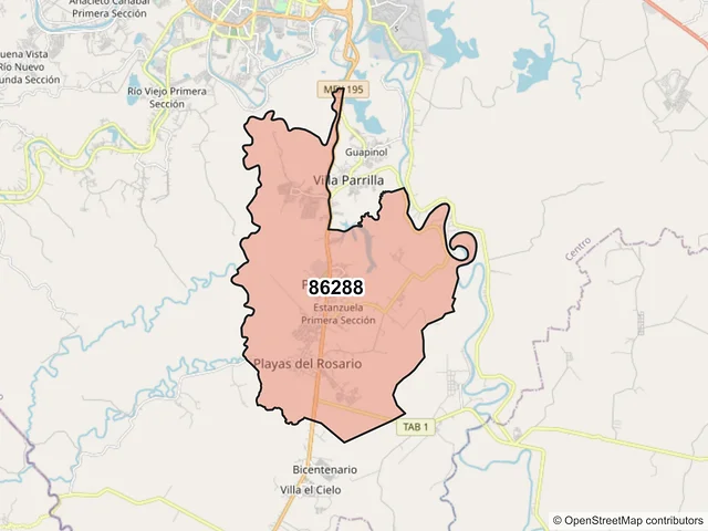 Mapa del código postal 86288, Centro, Tabasco
