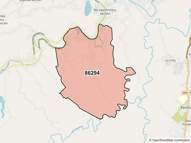 Mapa del código postal 86294, Centro, Tabasco