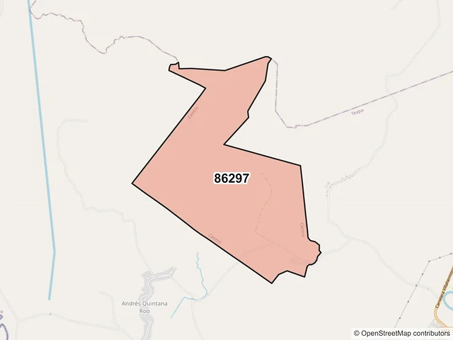 Mapa del código postal 86297, Centro, Tabasco