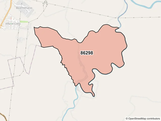 Mapa del código postal 86298, Centro, Tabasco