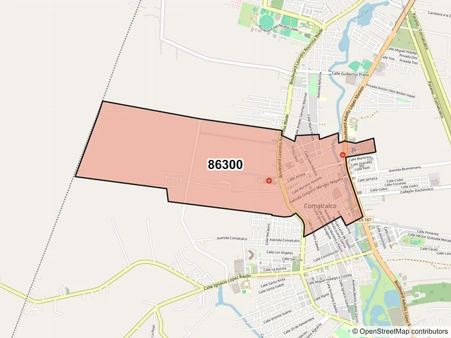 Mapa del código postal 86300, Comalcalco, Tabasco