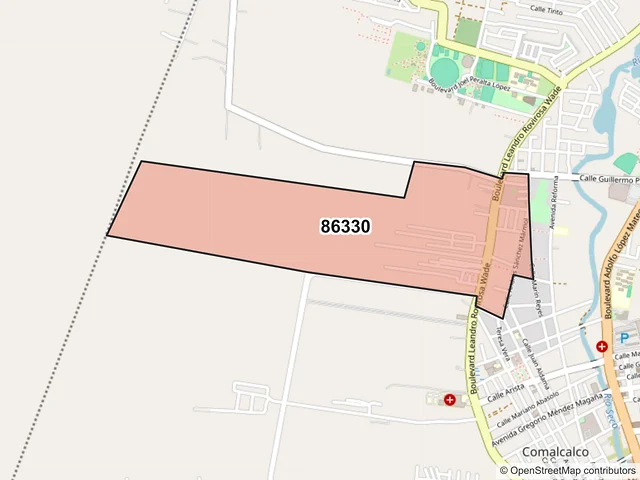 Mapa del código postal 86330, Comalcalco, Tabasco