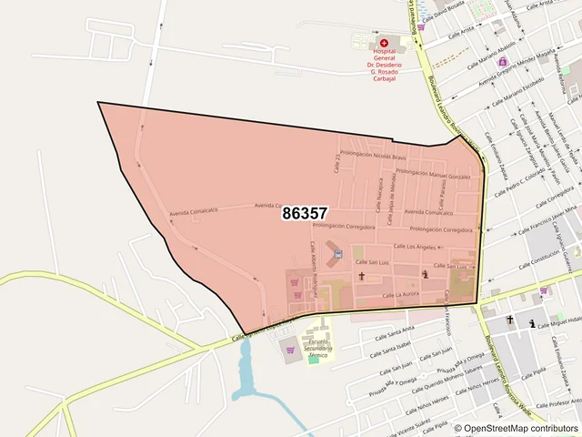 Mapa del código postal 86357, Comalcalco, Tabasco