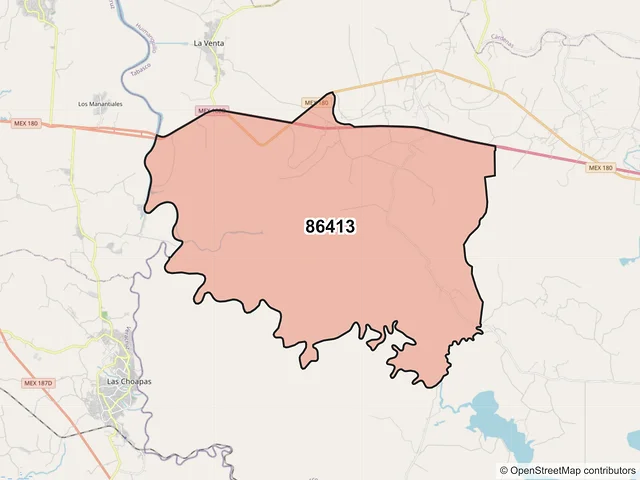 Mapa del código postal 86413, Huimanguillo, Tabasco