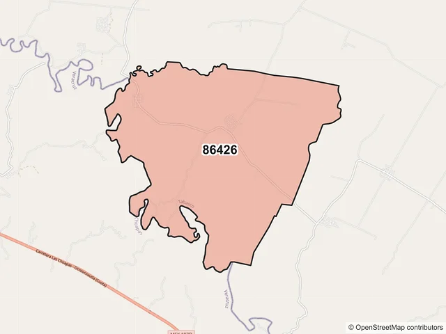 Mapa del código postal 86426, Huimanguillo, Tabasco