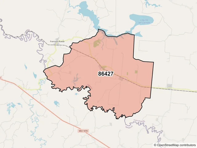 Mapa del código postal 86427, Huimanguillo, Tabasco