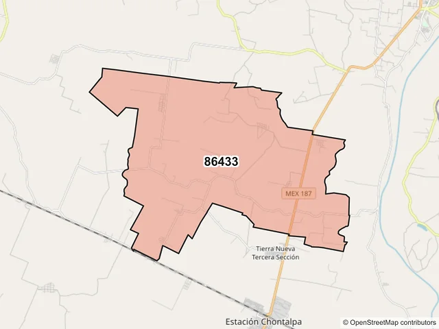 Mapa del código postal 86433, Huimanguillo, Tabasco