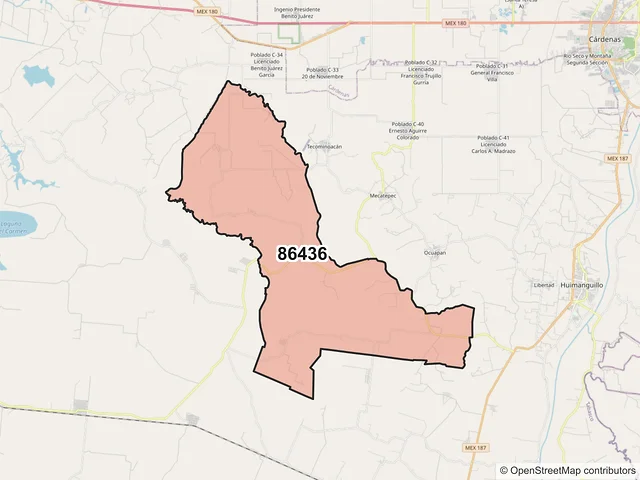 Mapa del código postal 86436, Huimanguillo, Tabasco