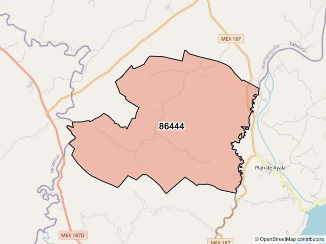 Mapa del código postal 86444, Huimanguillo, Tabasco