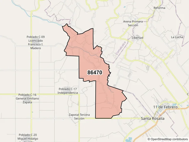 Mapa del código postal 86470, Cárdenas, Tabasco