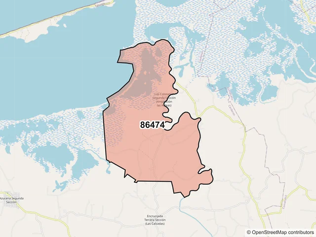 Mapa del código postal 86474, Cárdenas, Tabasco