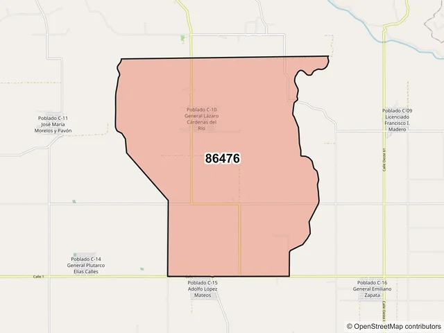 Mapa del código postal 86476, Cárdenas, Tabasco