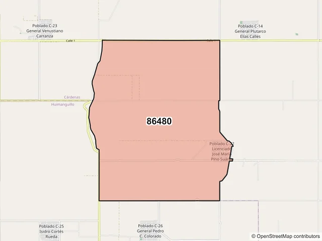 Mapa del código postal 86480, Cárdenas, Tabasco