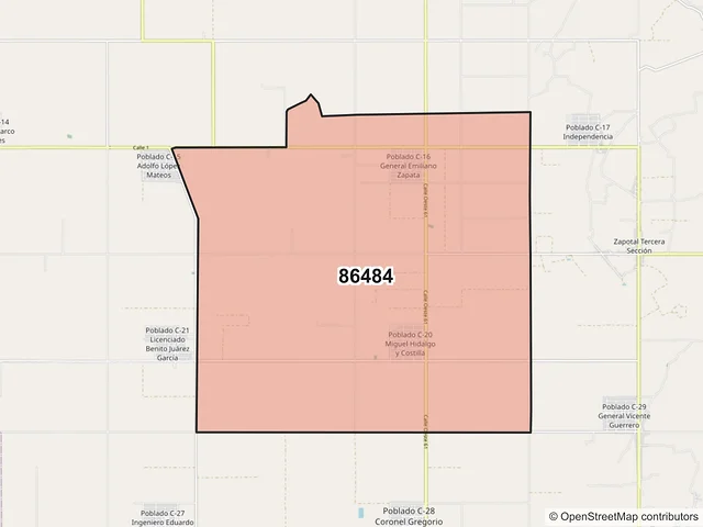 Mapa del código postal 86484, Cárdenas, Tabasco