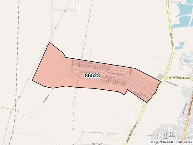 Mapa del código postal 86523, Cárdenas, Tabasco