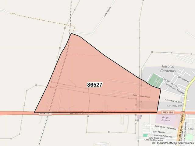 Mapa del código postal 86527, Cárdenas, Tabasco