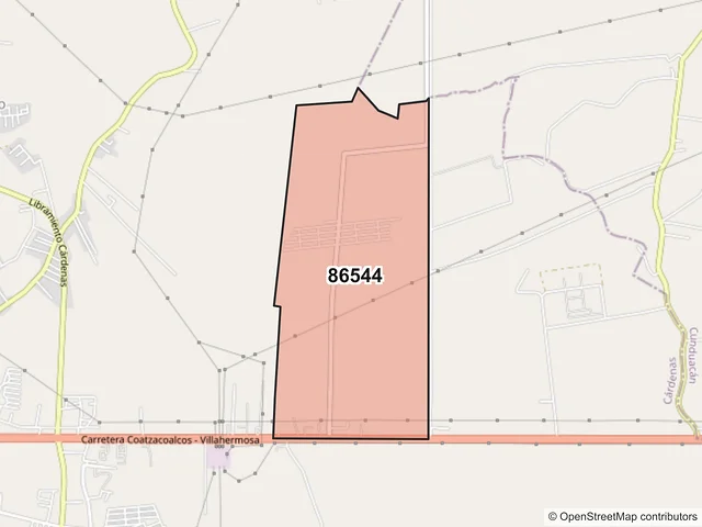 Mapa del código postal 86544, Cárdenas, Tabasco