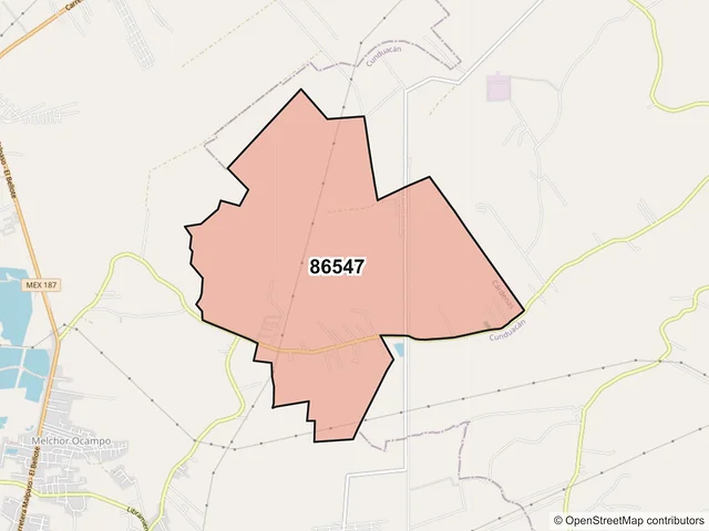 Mapa del código postal 86547, Cárdenas, Tabasco