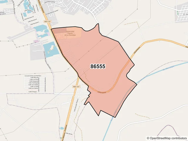 Mapa del código postal 86555, Cárdenas, Tabasco