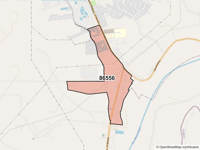 Mapa del código postal 86556, Cárdenas, Tabasco