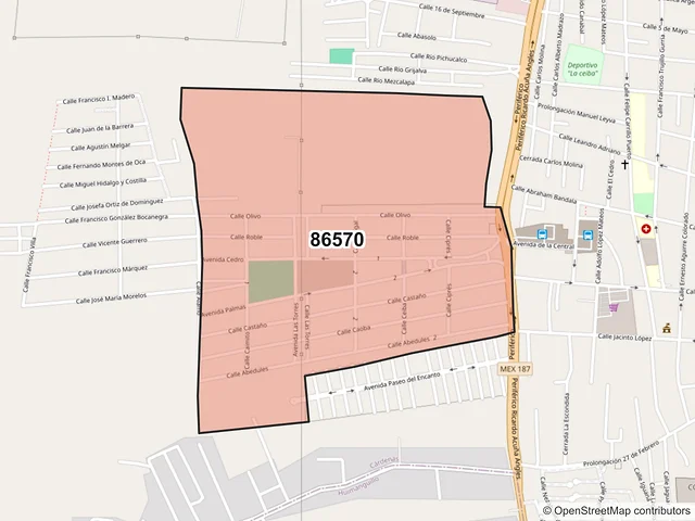 Mapa del código postal 86570, Cárdenas, Tabasco